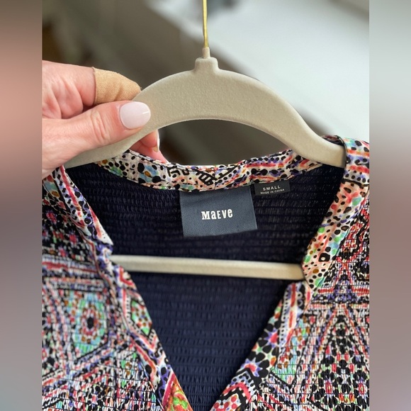 Anthropologie Maeve Multicolor Bohemian Floral Smocked Mini Dress Small - Picture 8 of 8